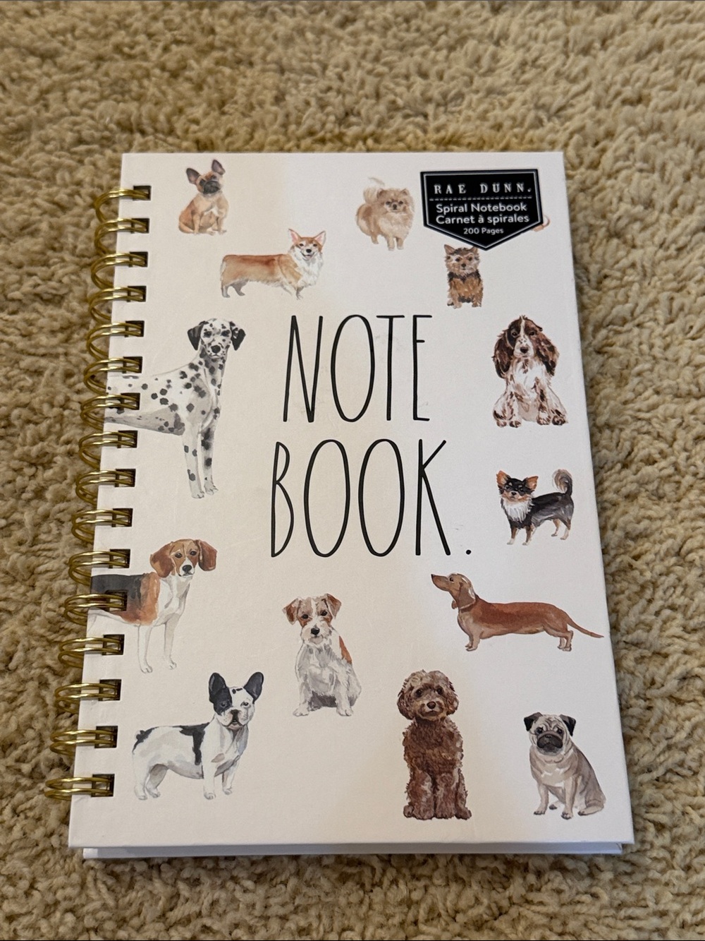 Rae Dunn White Spiral Notebook with Dog Illustrations